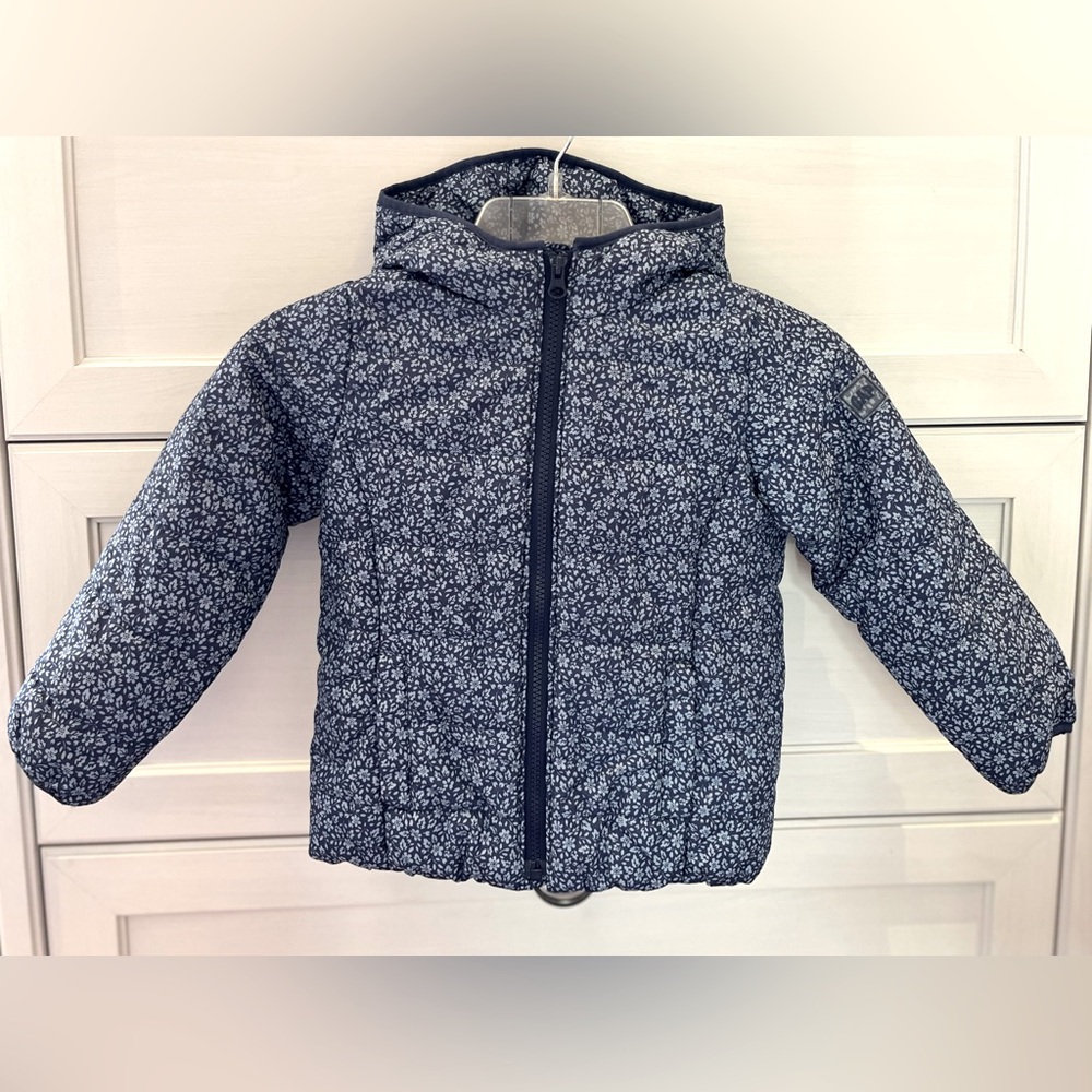GAP Girls Blue & White Puffer Jacket with Hood Warm Lightweight - Sz 5